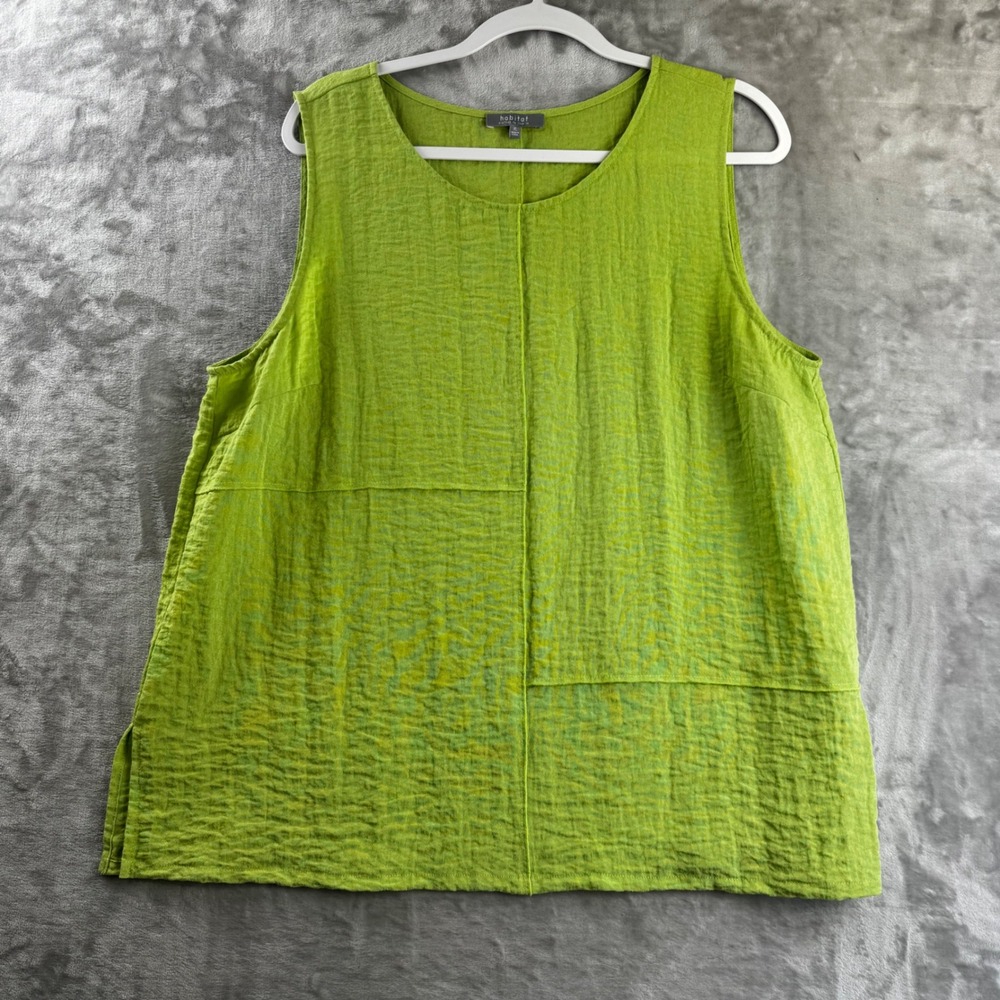 Habitat Sleeveless Top Women XL Green Crinkle Textured Asymmetric Seam (1841)